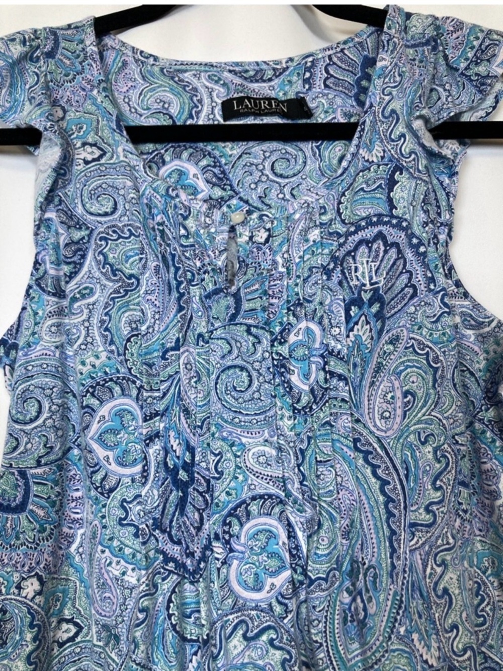 Lauren Ralph Lauren Blue Paisley Sleeveless Ruffle Nightgown Sz Sm - Picture 2 of 8